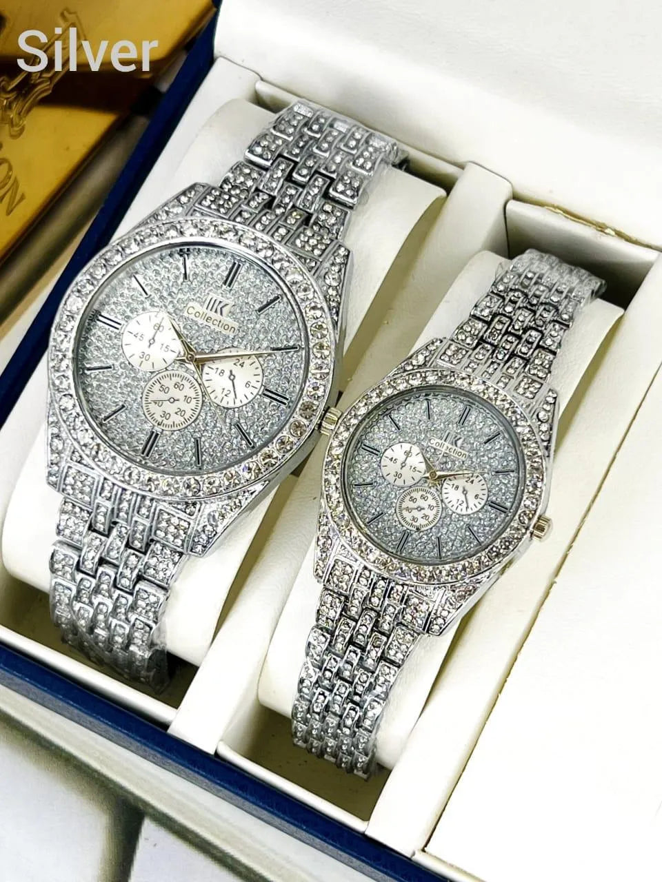 Golden Couple Watches with Diamond Stones for Couples