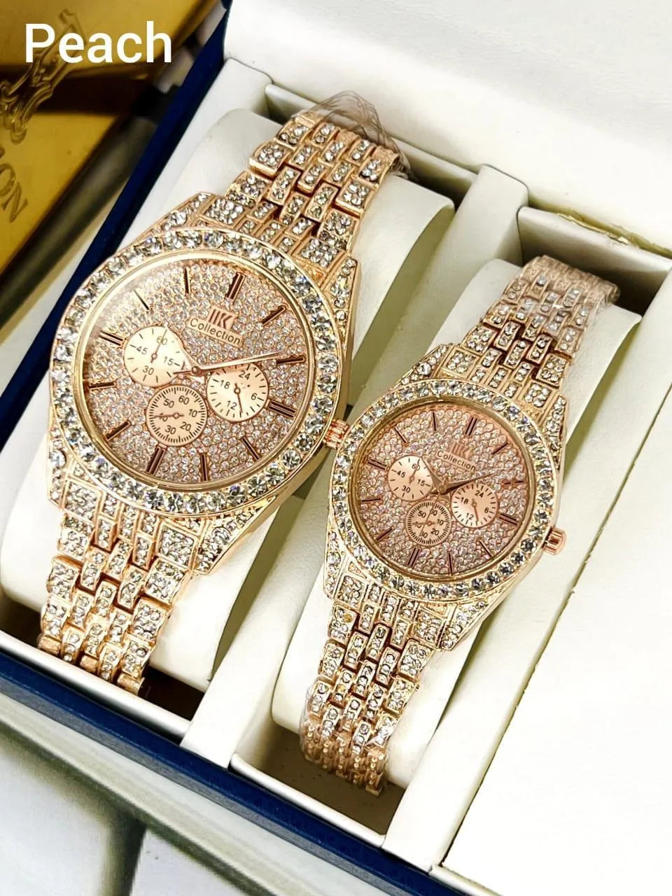 Golden Couple Watches with Diamond Stones for Couples