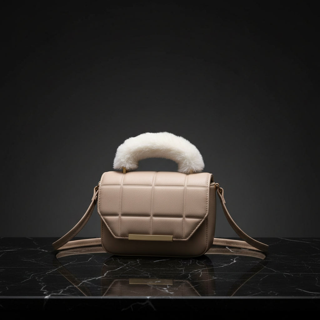 Women Crossbody Bag Off White Rexine Quilted Handle