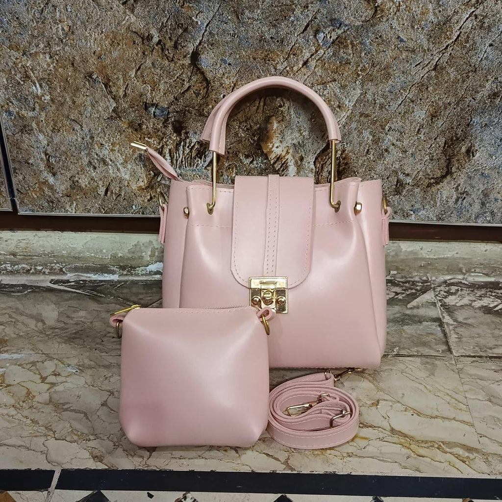 Pink PU Leather Crossbody Bag with Gold Hardware