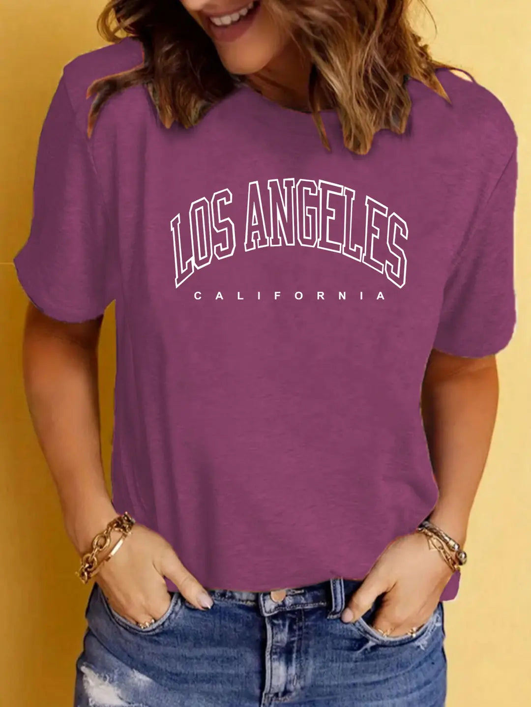 Women Purple Los Angeles T-Shirt Casual Summer