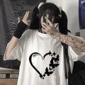 Women Loose Love Print T-Shirt White Plus Size Summer