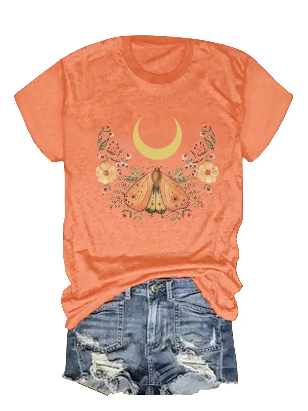 Women Purple Butterfly Moon Print T-Shirt Summer Casual