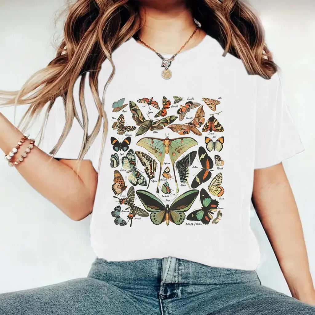 Women Butterfly Print T-Shirt Summer Casual Short Sleeve
