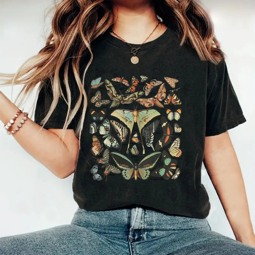 Women Butterfly Print T-Shirt Summer Casual Short Sleeve