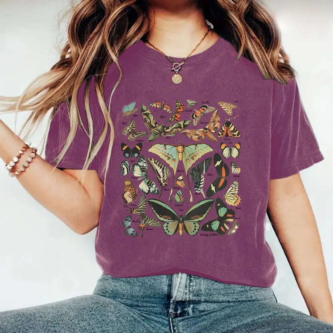 Women Butterfly Print T-Shirt Summer Casual Short Sleeve