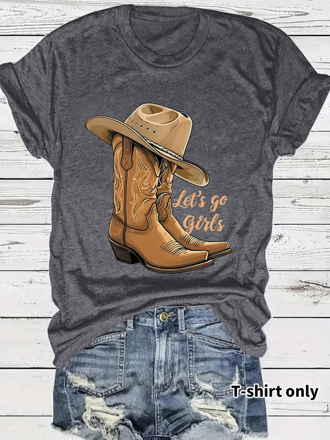 Women Black Cowboy Boots Hat T-Shirt Summer Casual
