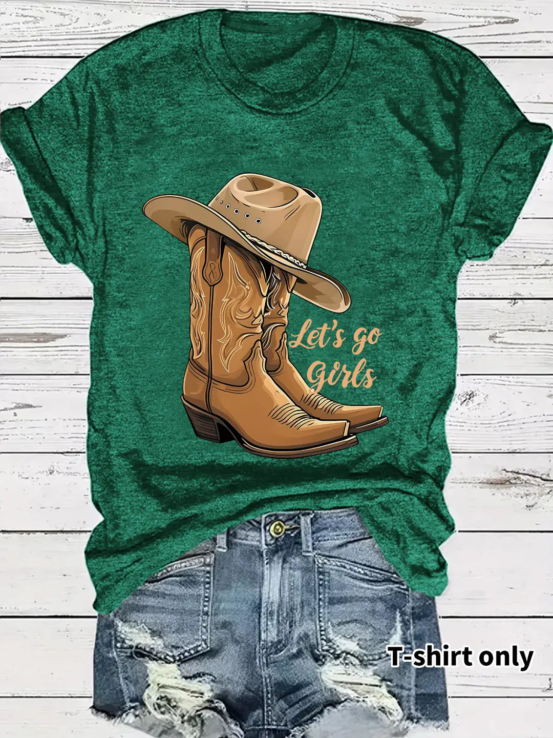Women Black Cowboy Boots Hat T-Shirt Summer Casual