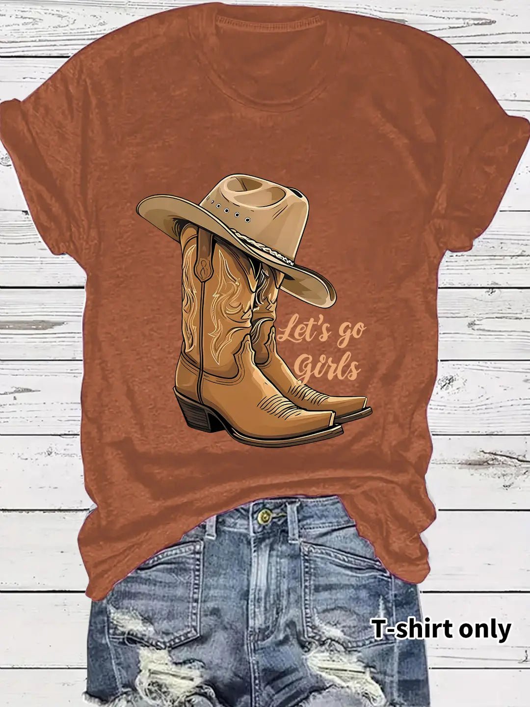 Women Black Cowboy Boots Hat T-Shirt Summer Casual