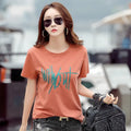 Women Loose Korean Printed T-Shirt Plus Size Orange