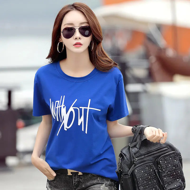 Women Loose Korean Printed T-Shirt Plus Size Orange