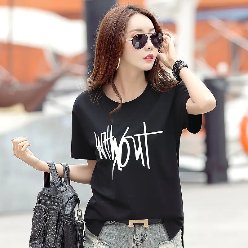 Women Loose Korean Printed T-Shirt Plus Size Orange