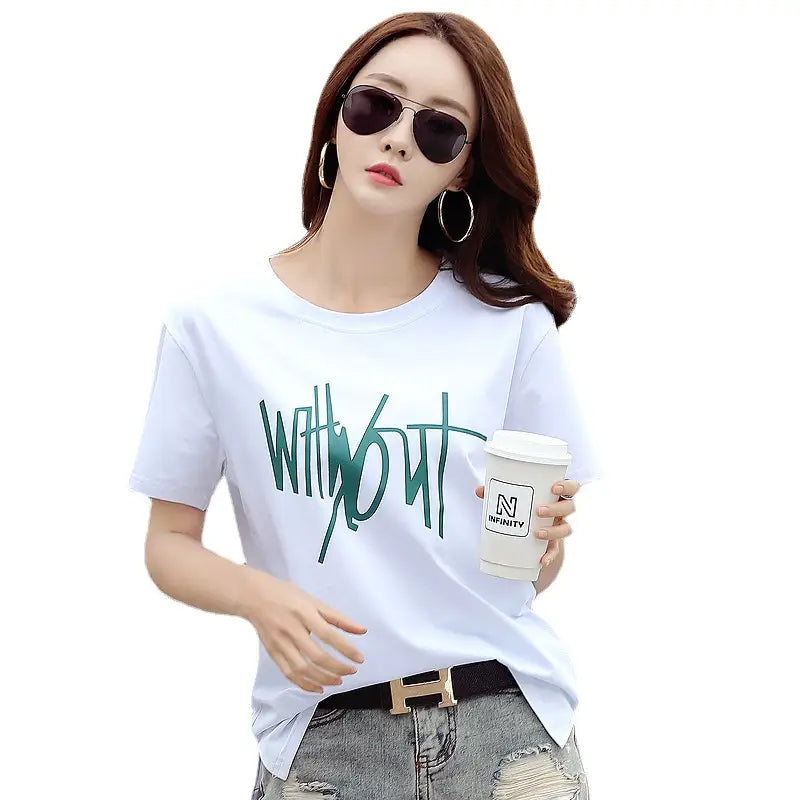 Women Loose Korean Printed T-Shirt Plus Size Orange