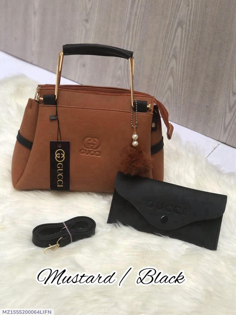 Mustard Black Rexine Handbag Set for Girls