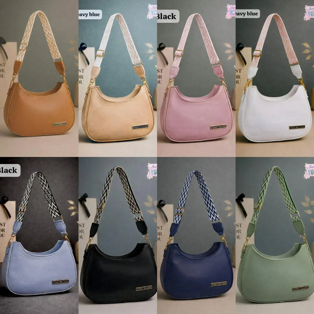 Blue Leather Shoulder Bag for Girls with Trendy Strap