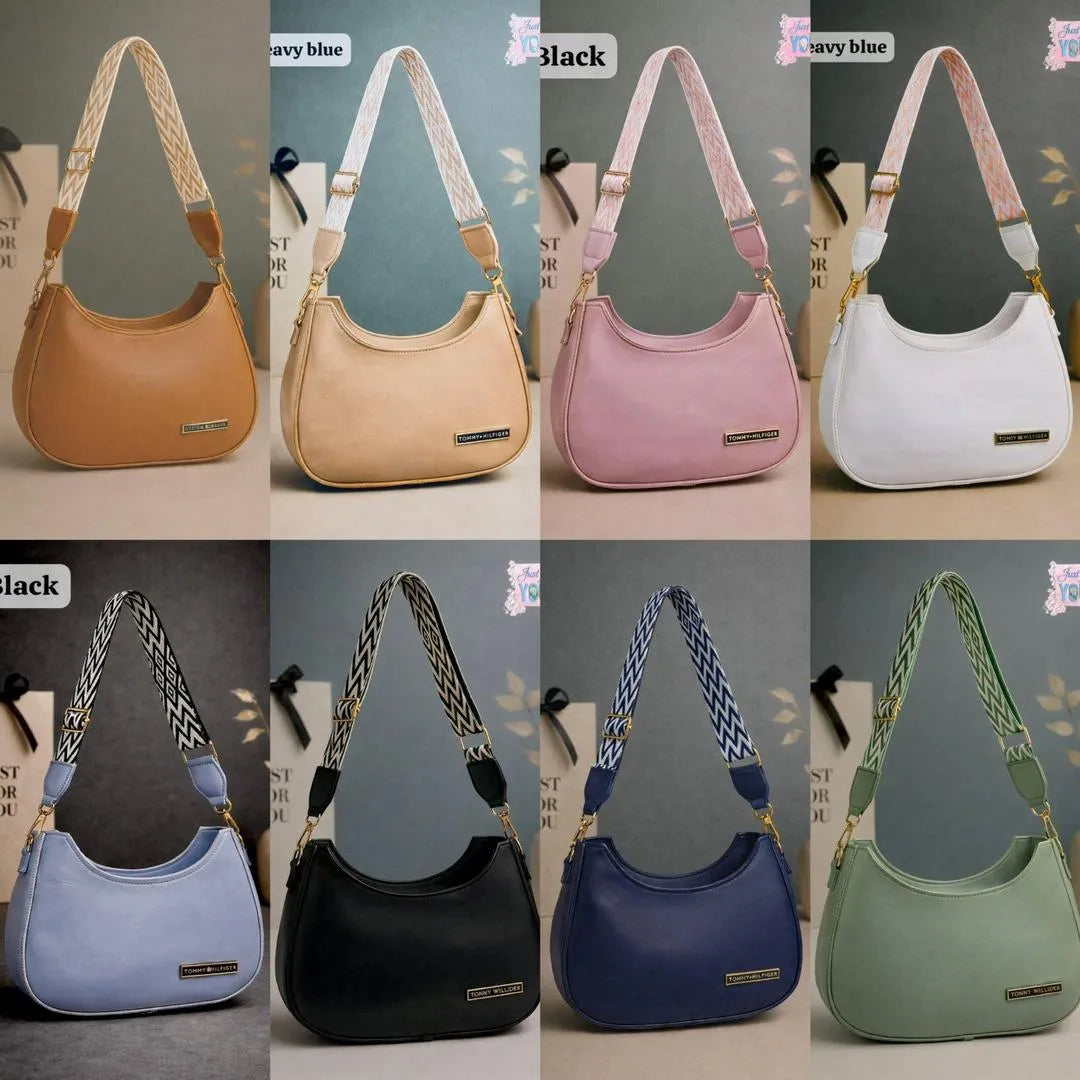Blue Leather Shoulder Bag for Girls with Trendy Strap