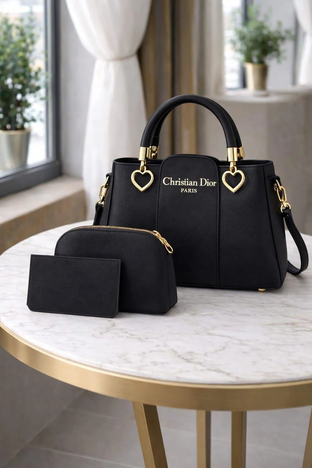 Black Leather 3-Piece Women's Handbag Set