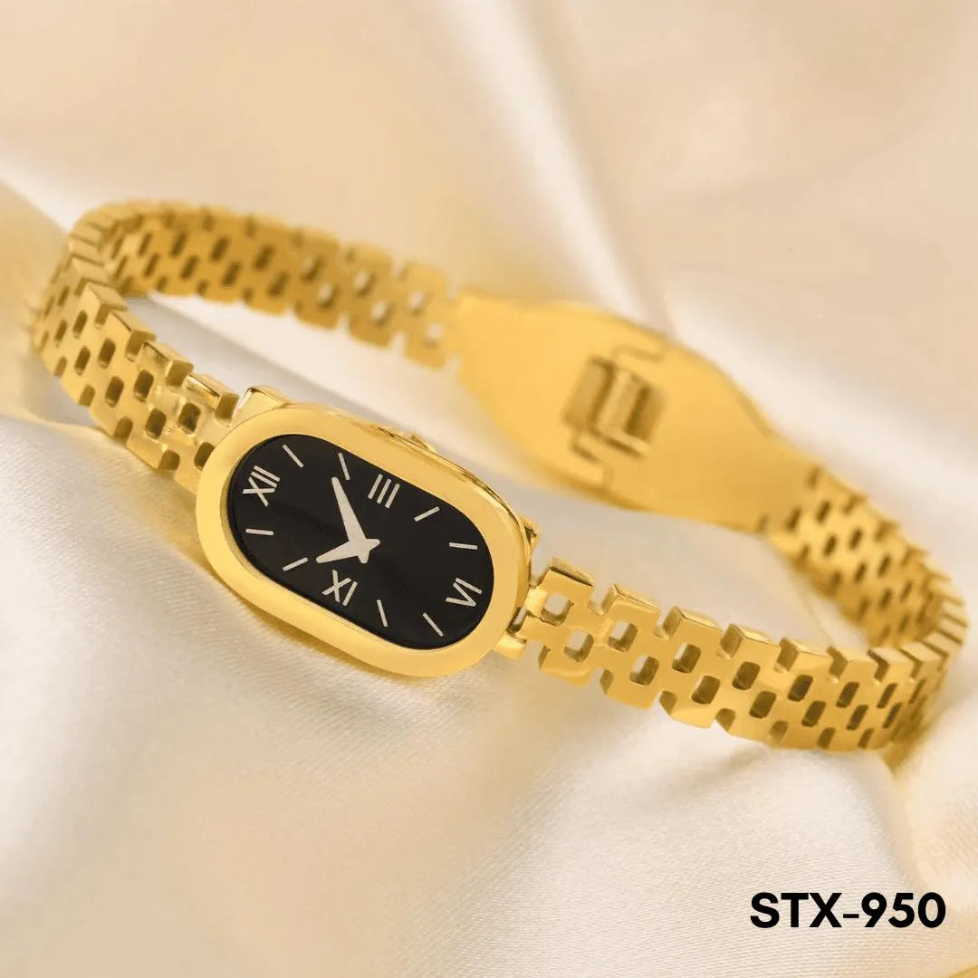 Golden Roman Numeral Watch for Women with Chain Bracelet