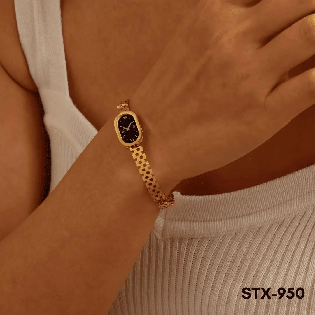 Golden Roman Numeral Watch for Women with Chain Bracelet