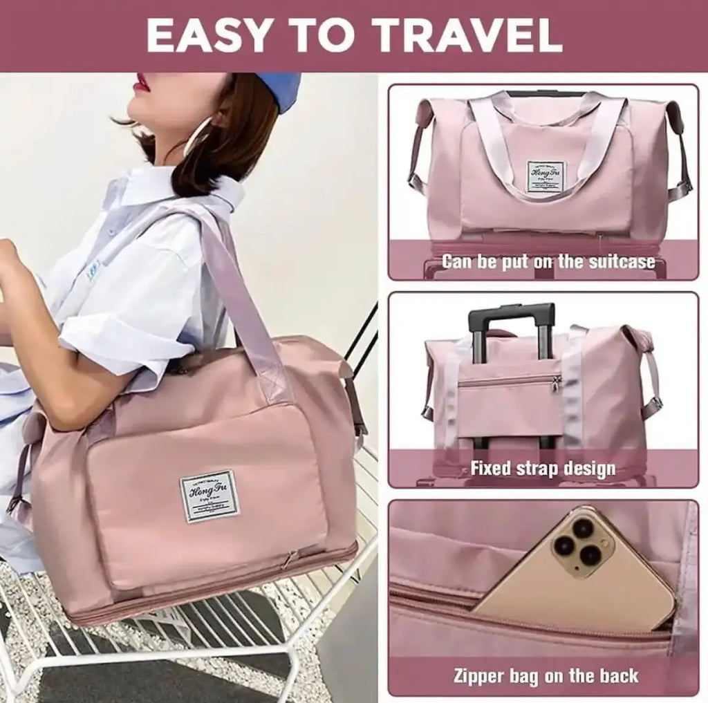 2 in 1 Folding Travel Bag – Large Capacity Waterproof Duffel Bag with Dry & Wet Separation