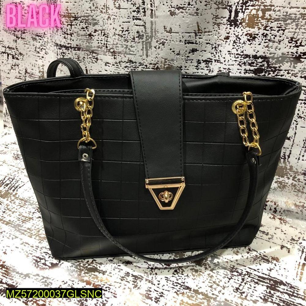 Black Textured Shoulder Bag with Gold Hardware