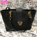 Black Textured Shoulder Bag with Gold Hardware