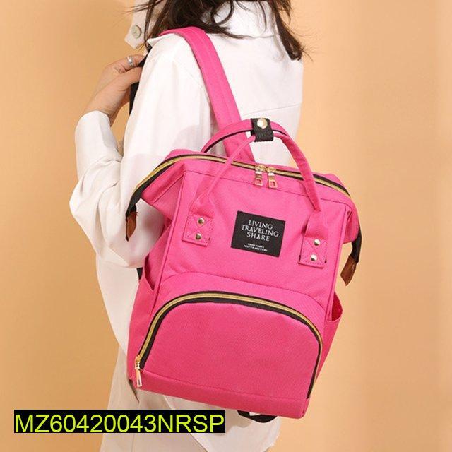 Pink Nylon Backpack with Gold Zipper for Women