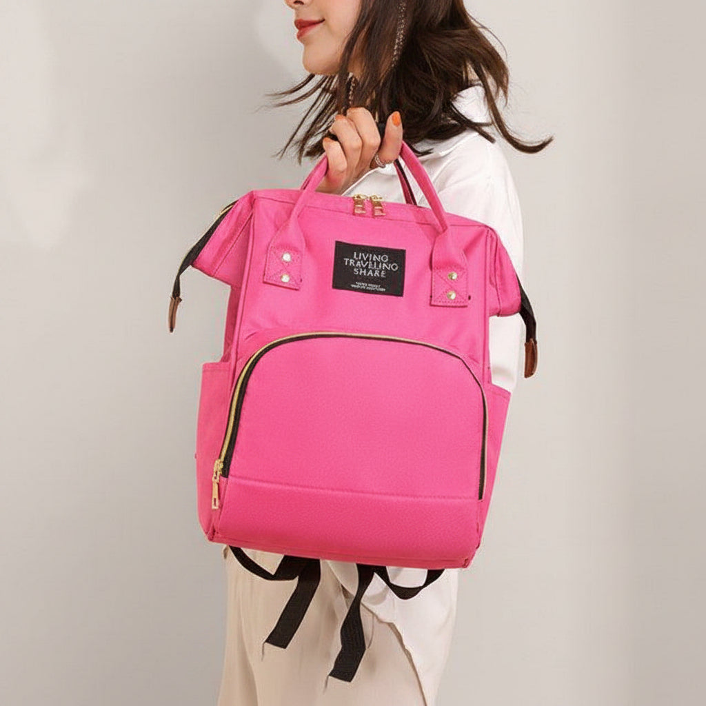 Pink Nylon Backpack with Gold Zipper for Women