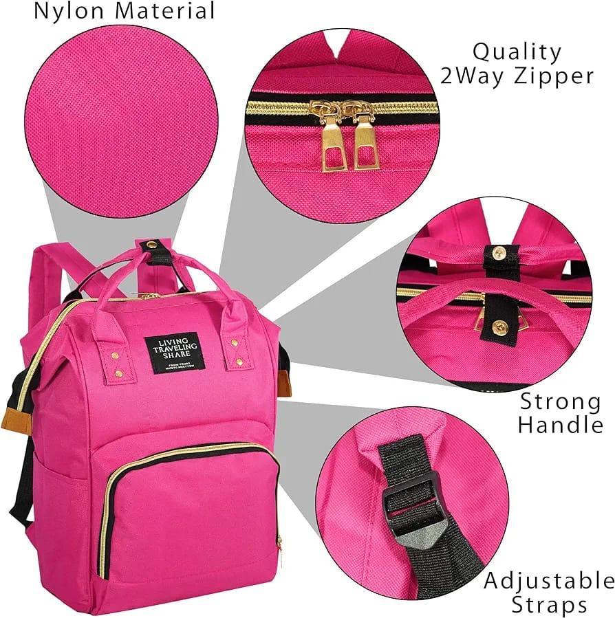 Pink Nylon Backpack with Gold Zipper for Women