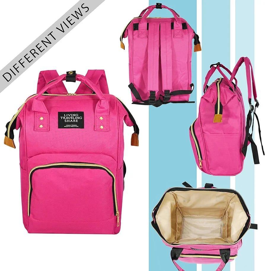 Pink Nylon Backpack with Gold Zipper for Women