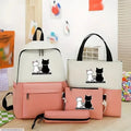 Cat Print 4-Piece Pink Backpack Set for Students Office