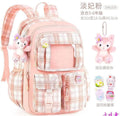 Pink Plaid Nylon Backpack for Students 18x12x5"