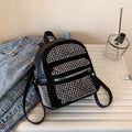 Black Studded Leather Backpack for Women 12"