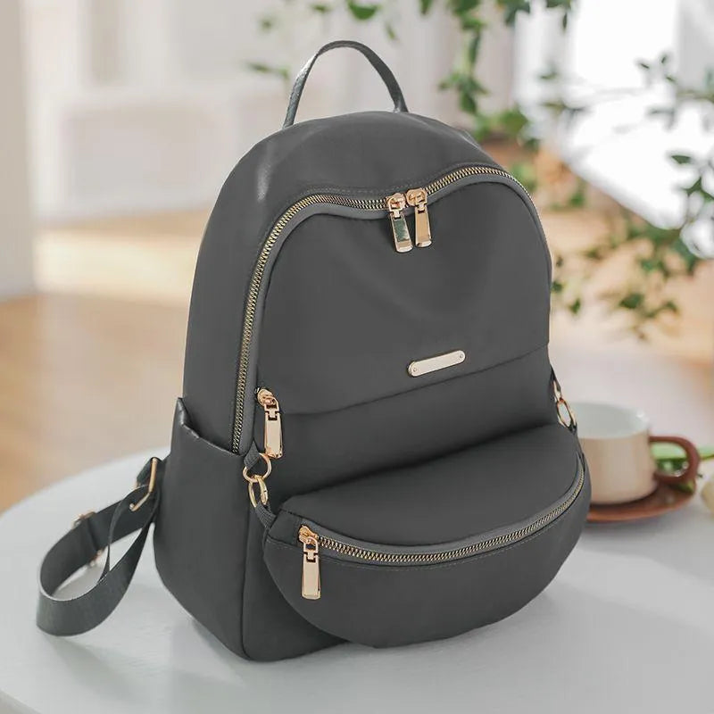 Gray Nylon Backpack Set 16" with Chest Bag for Women