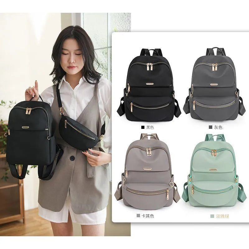 Gray Nylon Backpack Set 16" with Chest Bag for Women