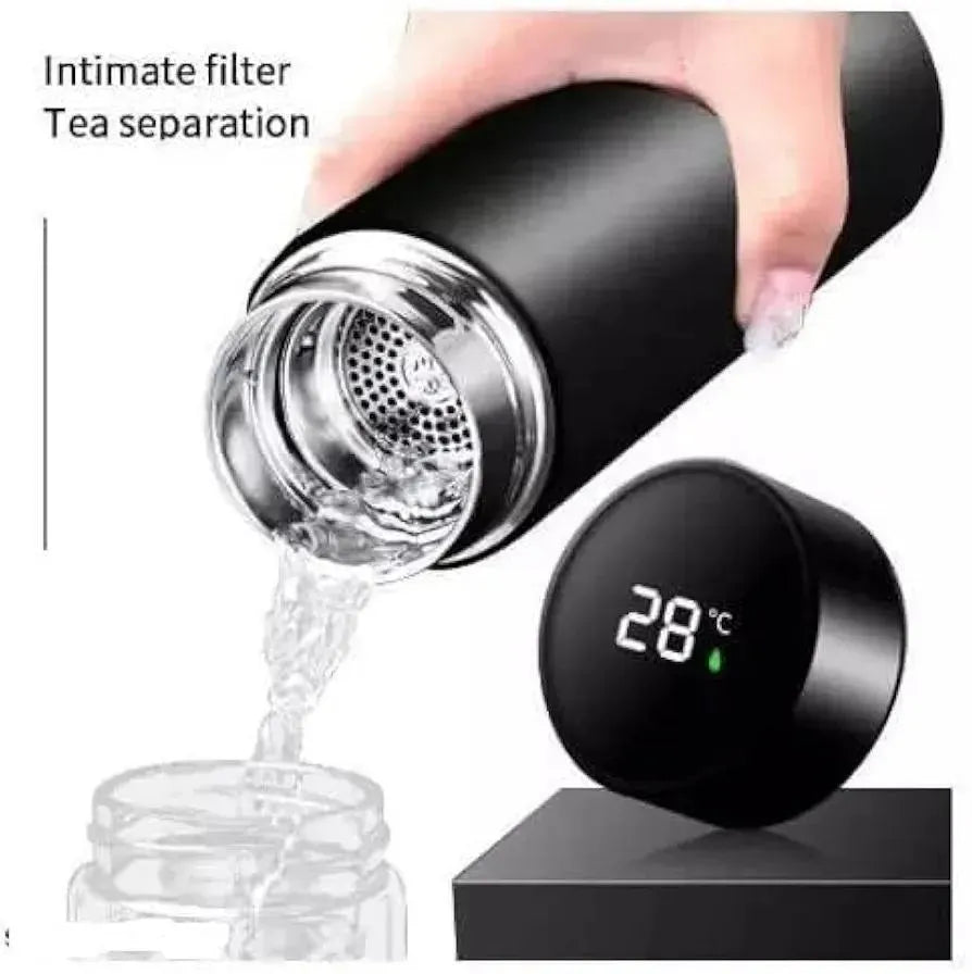 Digital Temp Water Bottle 50ml Black Stainless Steel