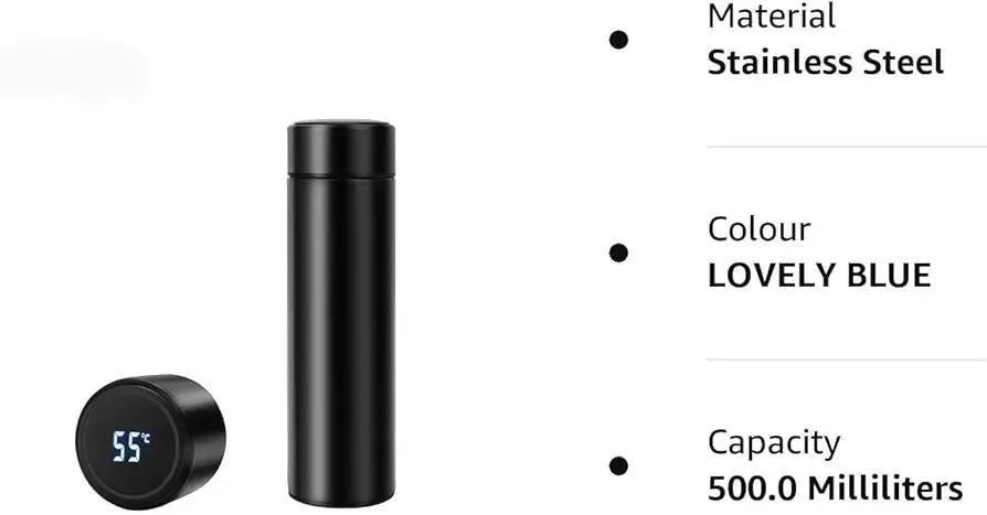 Digital Temp Water Bottle 50ml Black Stainless Steel